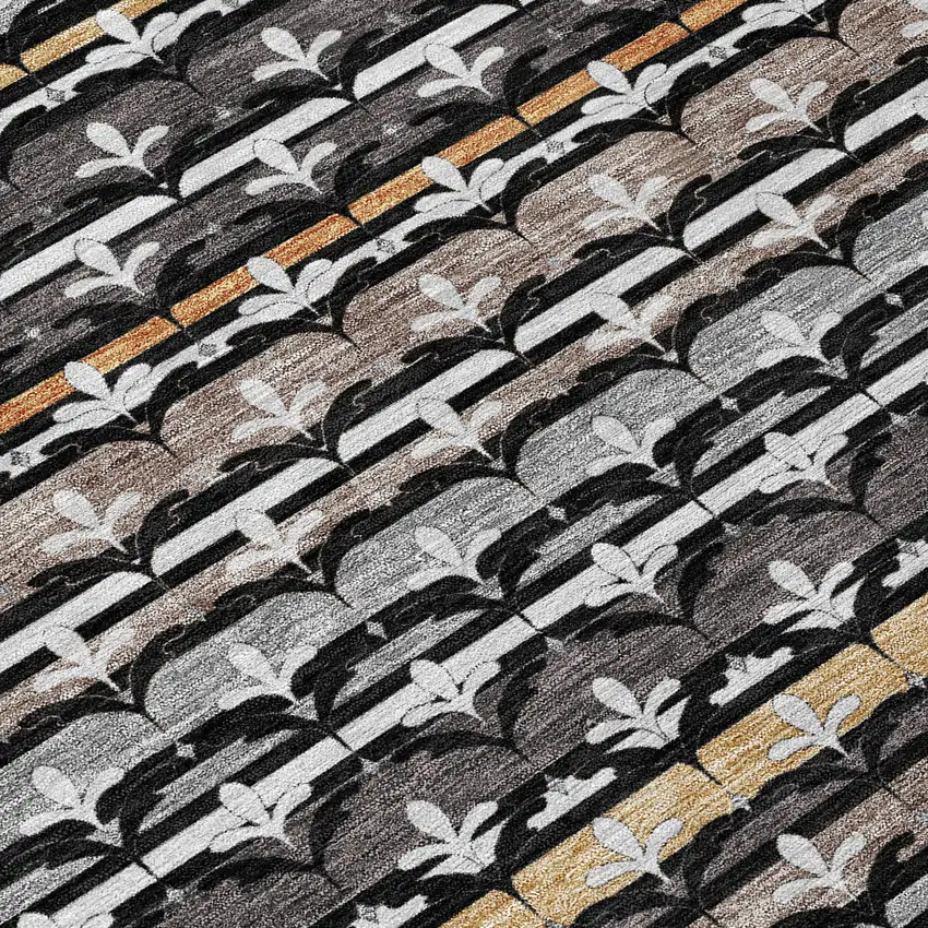 8' Black And Charcoal Round Damask Washable Indoor Outdoor Area Rug Photo 8