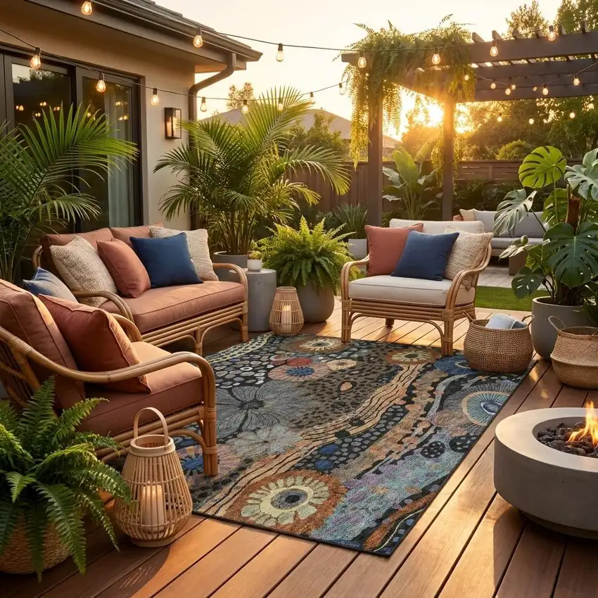 8' Black And Charcoal Round Floral Washable Indoor Outdoor Area Rug Photo 1