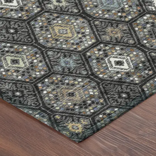 8' Black And Charcoal Round Geometric Washable Indoor Outdoor Area Rug Photo 6