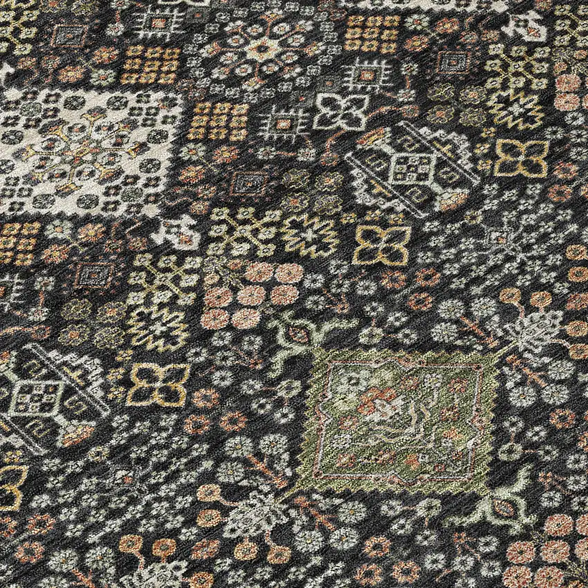 8' Black And Charcoal Round Geometric Washable Indoor Outdoor Area Rug Photo 6