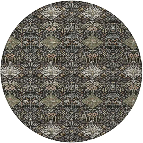 8' Black And Charcoal Round Geometric Washable Indoor Outdoor Area Rug Photo 3