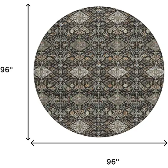 8' Black And Charcoal Round Geometric Washable Indoor Outdoor Area Rug Photo 8