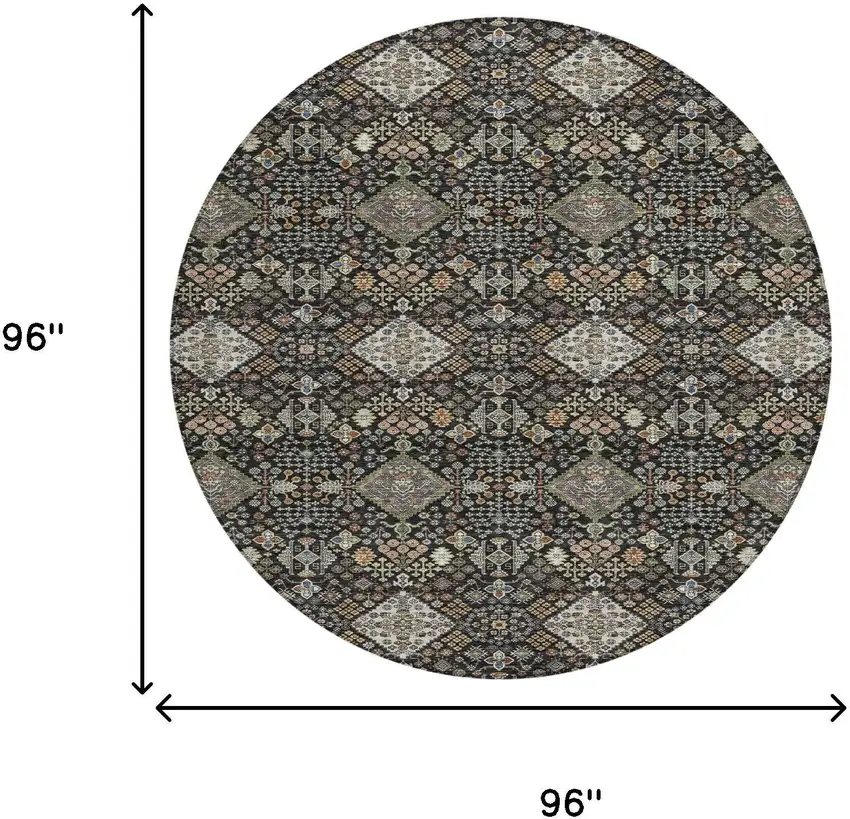 8' Black And Charcoal Round Geometric Washable Indoor Outdoor Area Rug Photo 8
