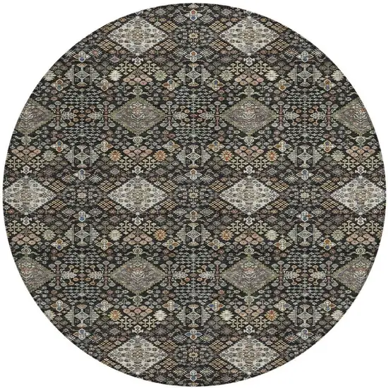 8' Black And Charcoal Round Geometric Washable Indoor Outdoor Area Rug Photo 3
