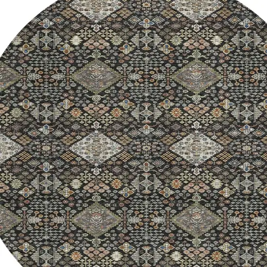 8' Black And Charcoal Round Geometric Washable Indoor Outdoor Area Rug Photo 2