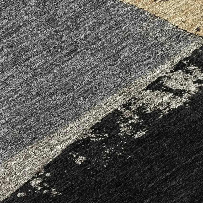 8' Black And Charcoal Round Geometric Washable Indoor Outdoor Area Rug Photo 2