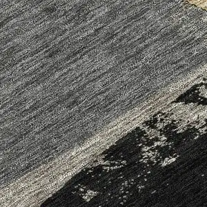 Photo of 8' Black And Charcoal Round Geometric Washable Indoor Outdoor Area Rug