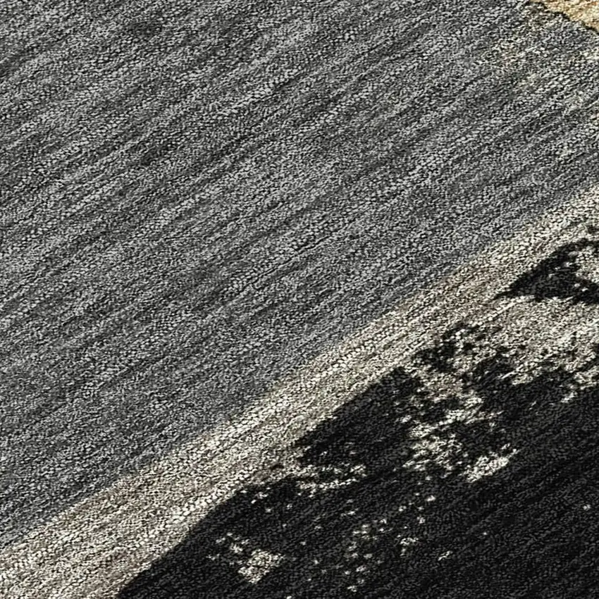 8' Black And Charcoal Round Geometric Washable Indoor Outdoor Area Rug Photo 1