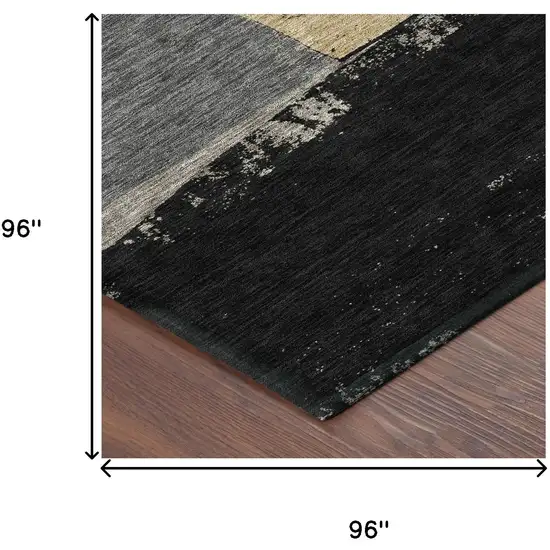 8' Black And Charcoal Round Geometric Washable Indoor Outdoor Area Rug Photo 8