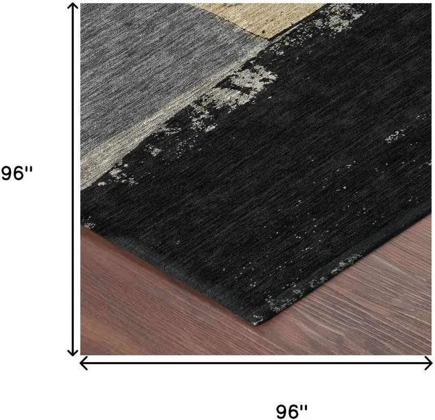 8' Black And Charcoal Round Geometric Washable Indoor Outdoor Area Rug Photo 8