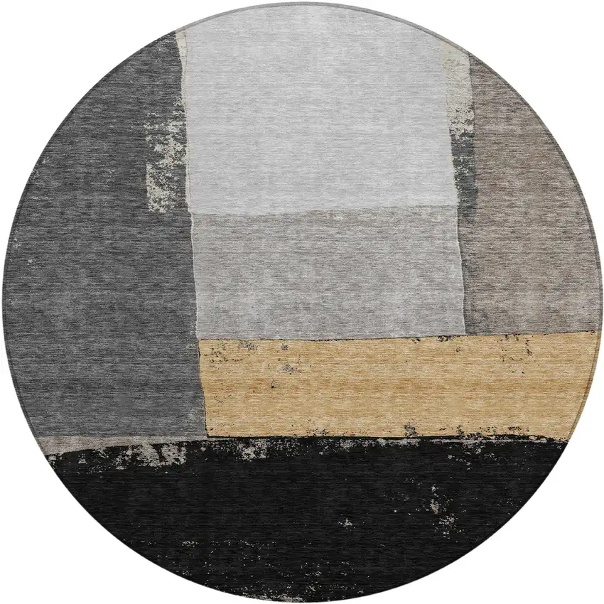 8' Black And Charcoal Round Geometric Washable Indoor Outdoor Area Rug Photo 6