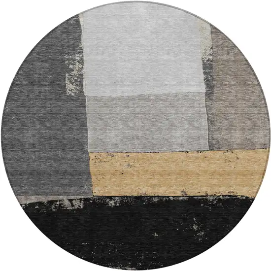 8' Black And Charcoal Round Geometric Washable Indoor Outdoor Area Rug Photo 6