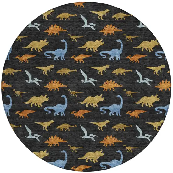 8' Black And Chocolate Round Geometric Washable Indoor Outdoor Area Rug Photo 1