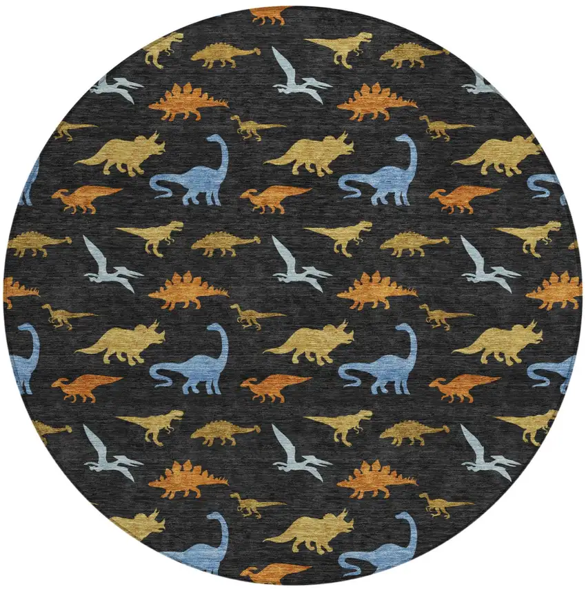 8' Black And Chocolate Round Geometric Washable Indoor Outdoor Area Rug Photo 1