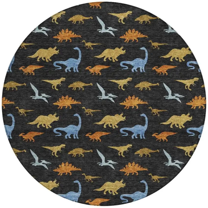8' Black And Chocolate Round Geometric Washable Indoor Outdoor Area Rug Photo 3