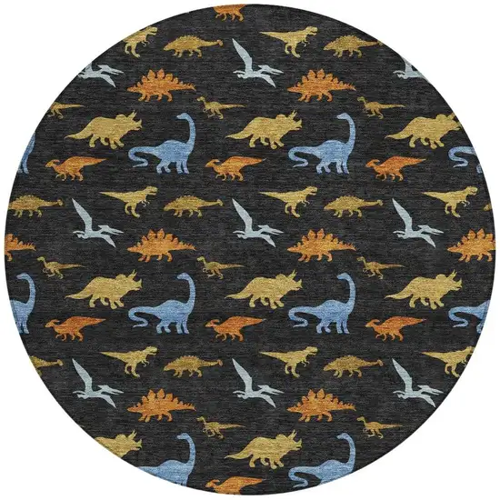 8' Black And Chocolate Round Geometric Washable Indoor Outdoor Area Rug Photo 3
