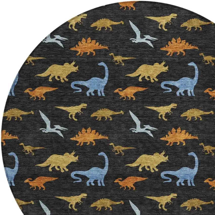8' Black And Chocolate Round Geometric Washable Indoor Outdoor Area Rug Photo 2