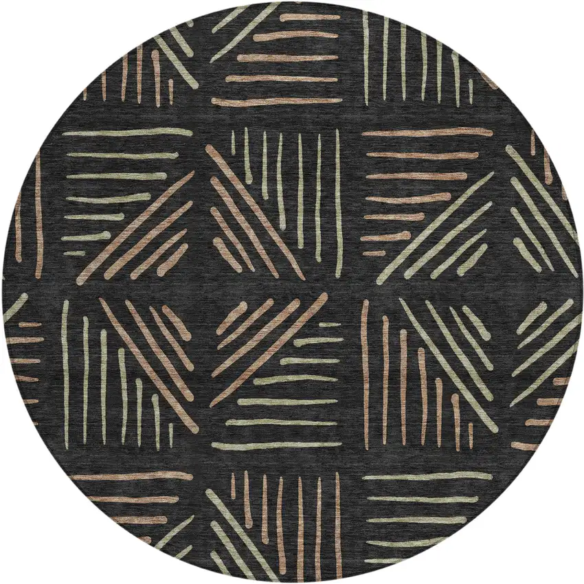 8' Black And Copper Round Geometric Washable Indoor Outdoor Area Rug Photo 1