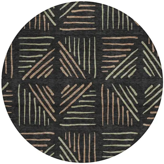 8' Black And Copper Round Geometric Washable Indoor Outdoor Area Rug Photo 3