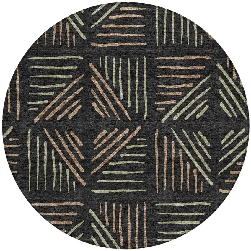 8' Black And Copper Round Geometric Washable Indoor Outdoor Area Rug Photo 3