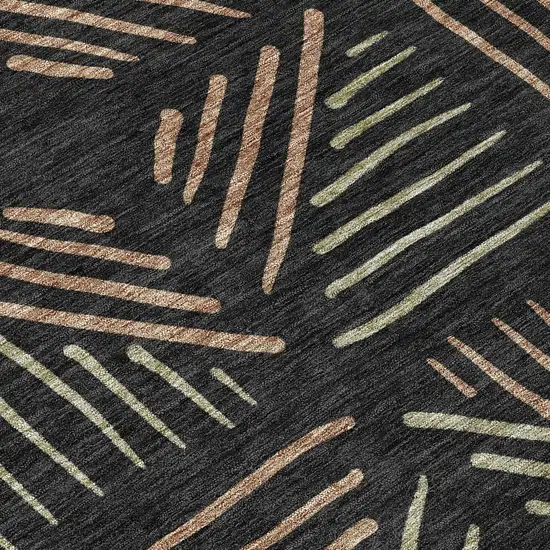 8' Black And Copper Round Geometric Washable Indoor Outdoor Area Rug Photo 9