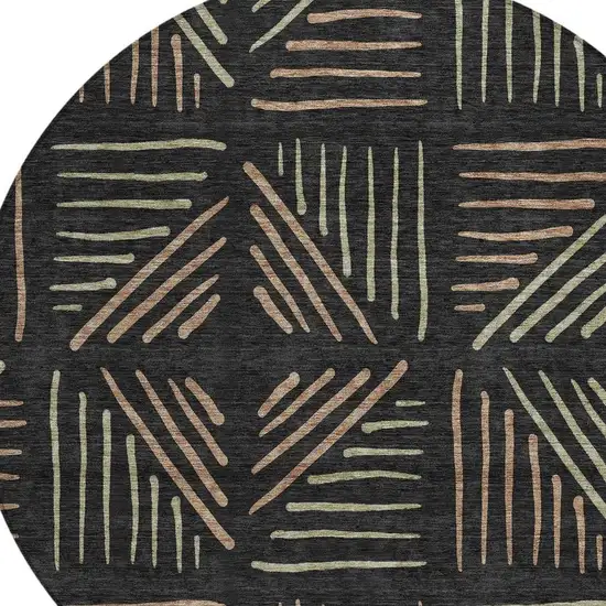 8' Black And Copper Round Geometric Washable Indoor Outdoor Area Rug Photo 2