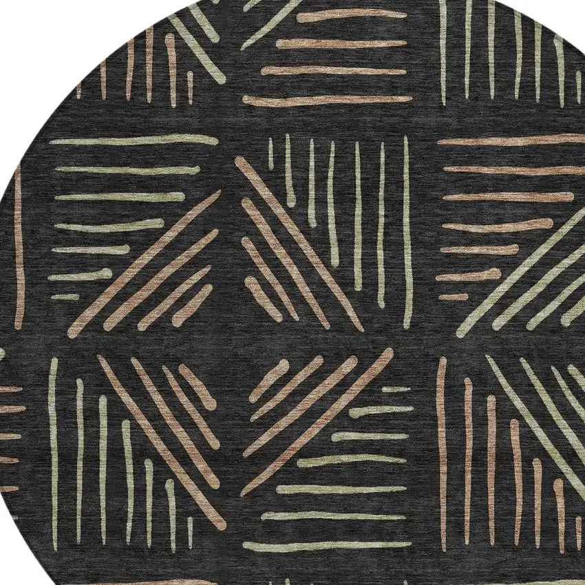 8' Black And Copper Round Geometric Washable Indoor Outdoor Area Rug Photo 2