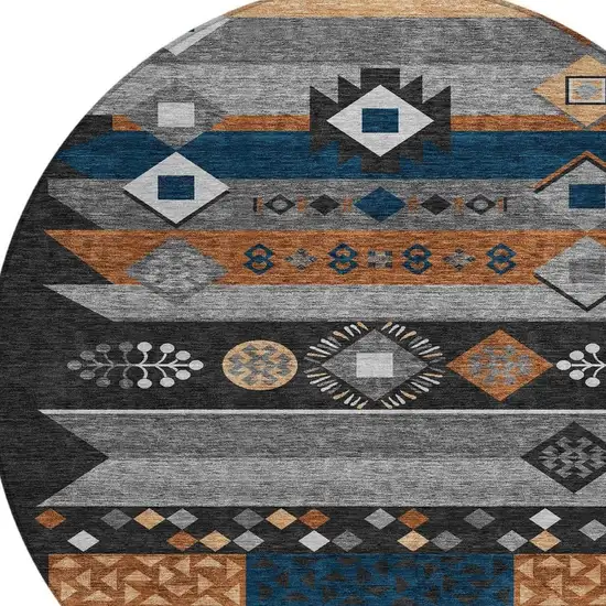 8' Black And Copper Round Geometric Washable Indoor Outdoor Area Rug Photo 3