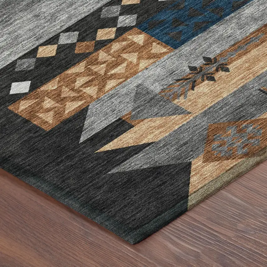 8' Black And Copper Round Geometric Washable Indoor Outdoor Area Rug Photo 5