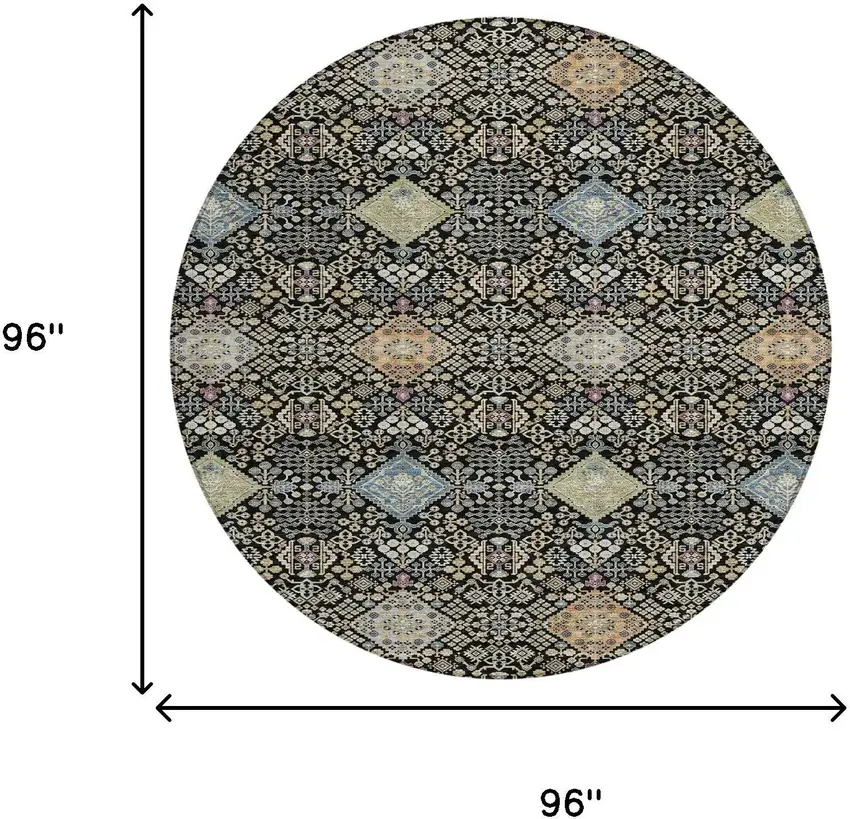 8' Black And Copper Round Oriental Washable Indoor Outdoor Area Rug Photo 7