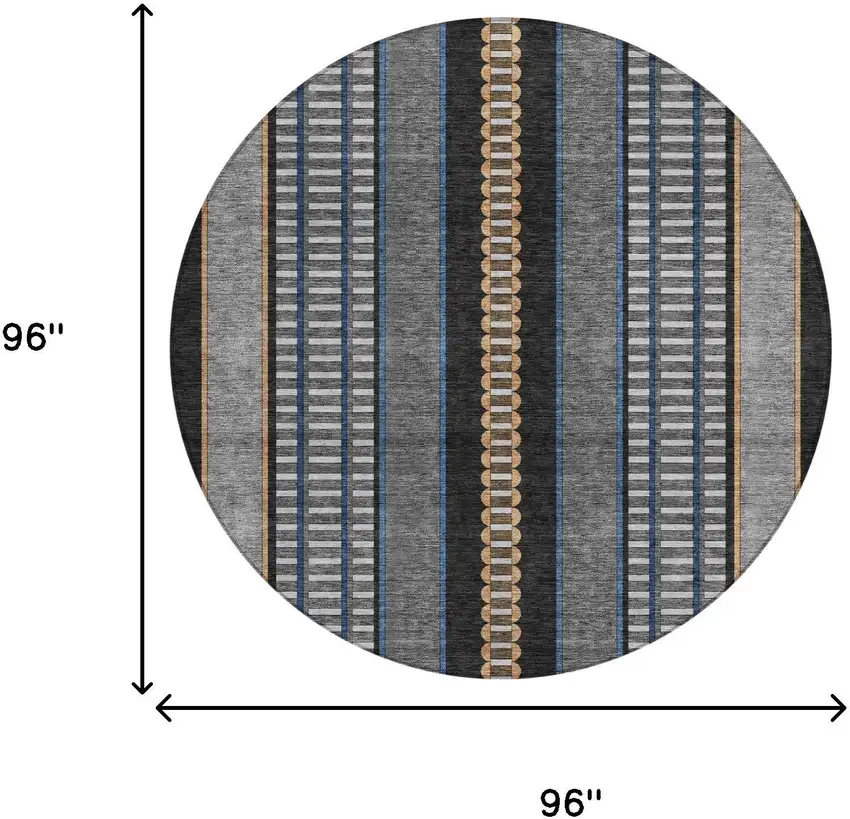 8' Black And Copper Round Striped Washable Indoor Outdoor Area Rug Photo 8