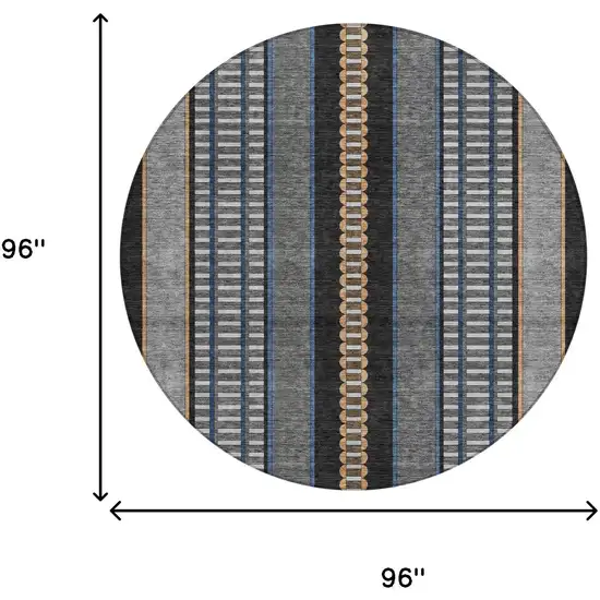 8' Black And Copper Round Striped Washable Indoor Outdoor Area Rug Photo 8