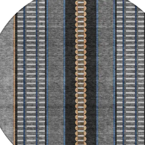 8' Black And Copper Round Striped Washable Indoor Outdoor Area Rug Photo 5