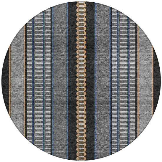 8' Black And Copper Round Striped Washable Indoor Outdoor Area Rug Photo 3