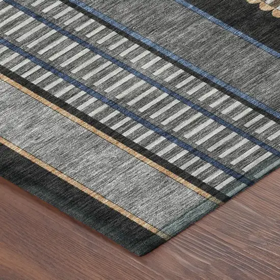 8' Black And Copper Round Striped Washable Indoor Outdoor Area Rug Photo 6