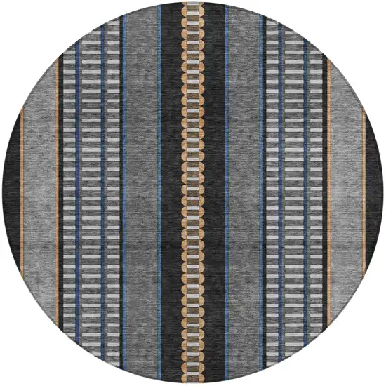 8' Black And Copper Round Striped Washable Indoor Outdoor Area Rug Photo 2