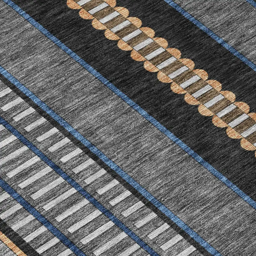 8' Black And Copper Round Striped Washable Indoor Outdoor Area Rug Photo 7