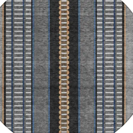 8' Black And Copper Round Striped Washable Indoor Outdoor Area Rug Photo 4
