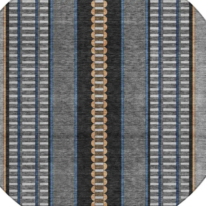 8' Black And Copper Round Striped Washable Indoor Outdoor Area Rug Photo 4