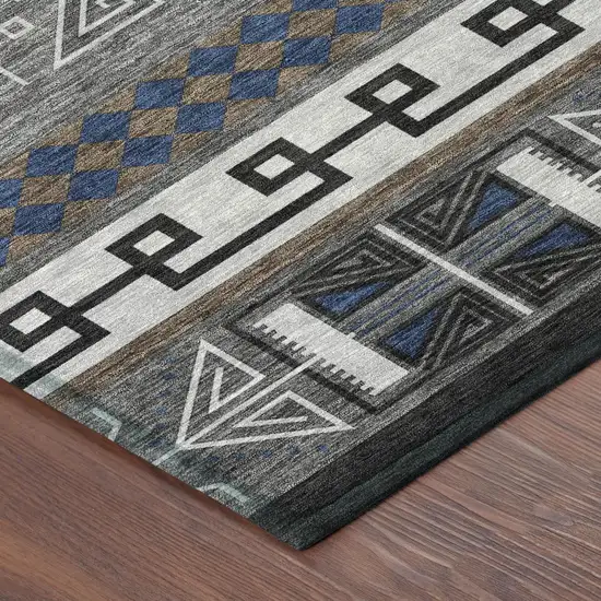 8' Black And Copper Round Tribal Washable Indoor Outdoor Area Rug Photo 6