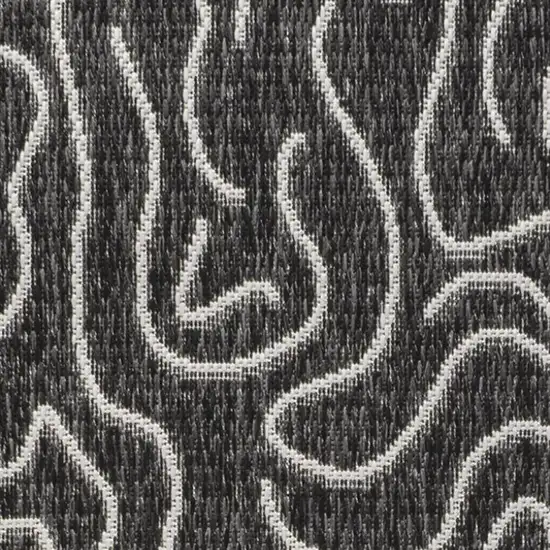 8' Black And Cream Abstract Indoor Outdoor Runner Rug Photo 2