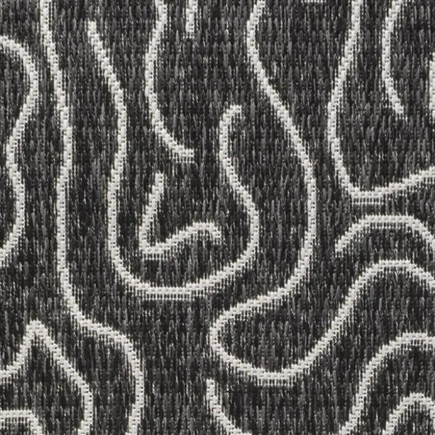 8' Black And Cream Abstract Indoor Outdoor Runner Rug Photo 2