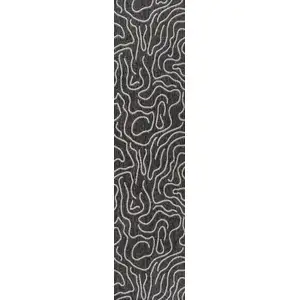 Photo of 8' Black And Cream Abstract Indoor Outdoor Runner Rug
