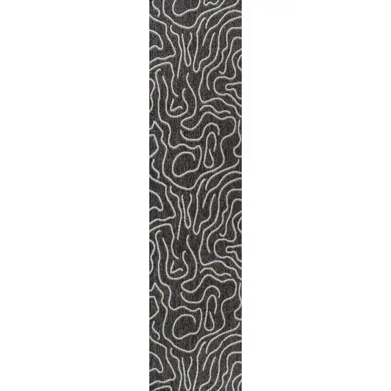 8' Black And Cream Abstract Indoor Outdoor Runner Rug Photo 1