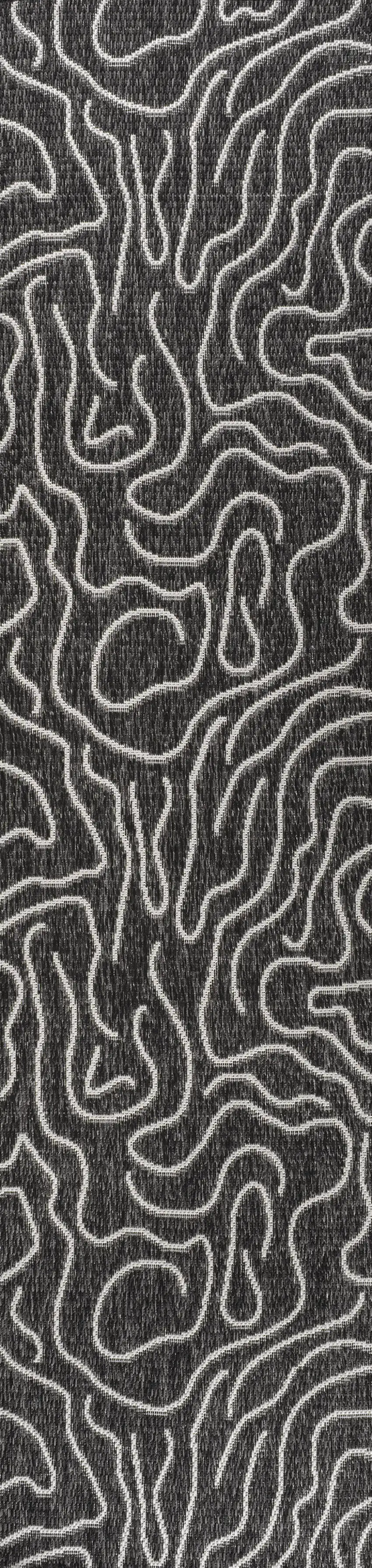 8' Black And Cream Abstract Indoor Outdoor Runner Rug Photo 1