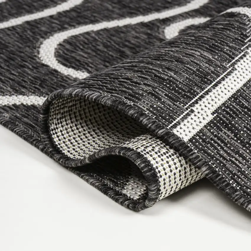 8' Black And Cream Abstract Indoor Outdoor Runner Rug Photo 8