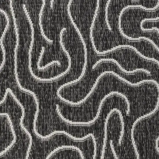 8' Black And Cream Abstract Indoor Outdoor Runner Rug Photo 3