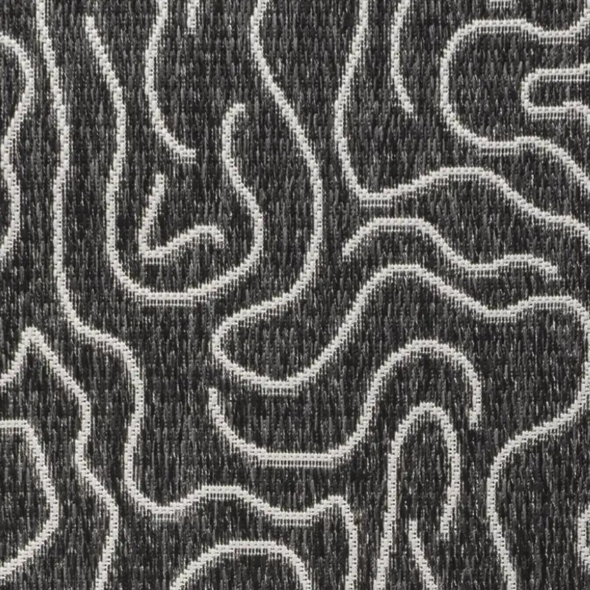 8' Black And Cream Abstract Indoor Outdoor Runner Rug Photo 3