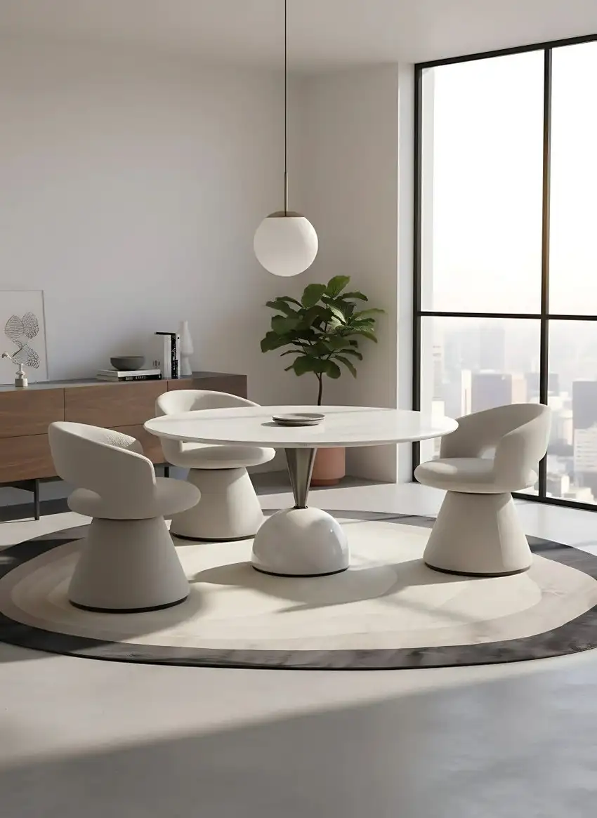 7' Black And Cream Abstract Round Rug Photo 5