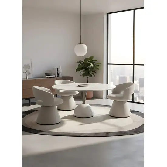 7' Black And Cream Abstract Round Rug Photo 5